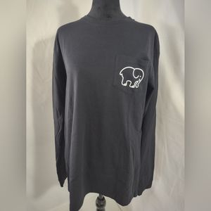 IVORY ELLA Women's Black Long Sleeve Tee Shirt W/ Plaid Elephant On Back Size M